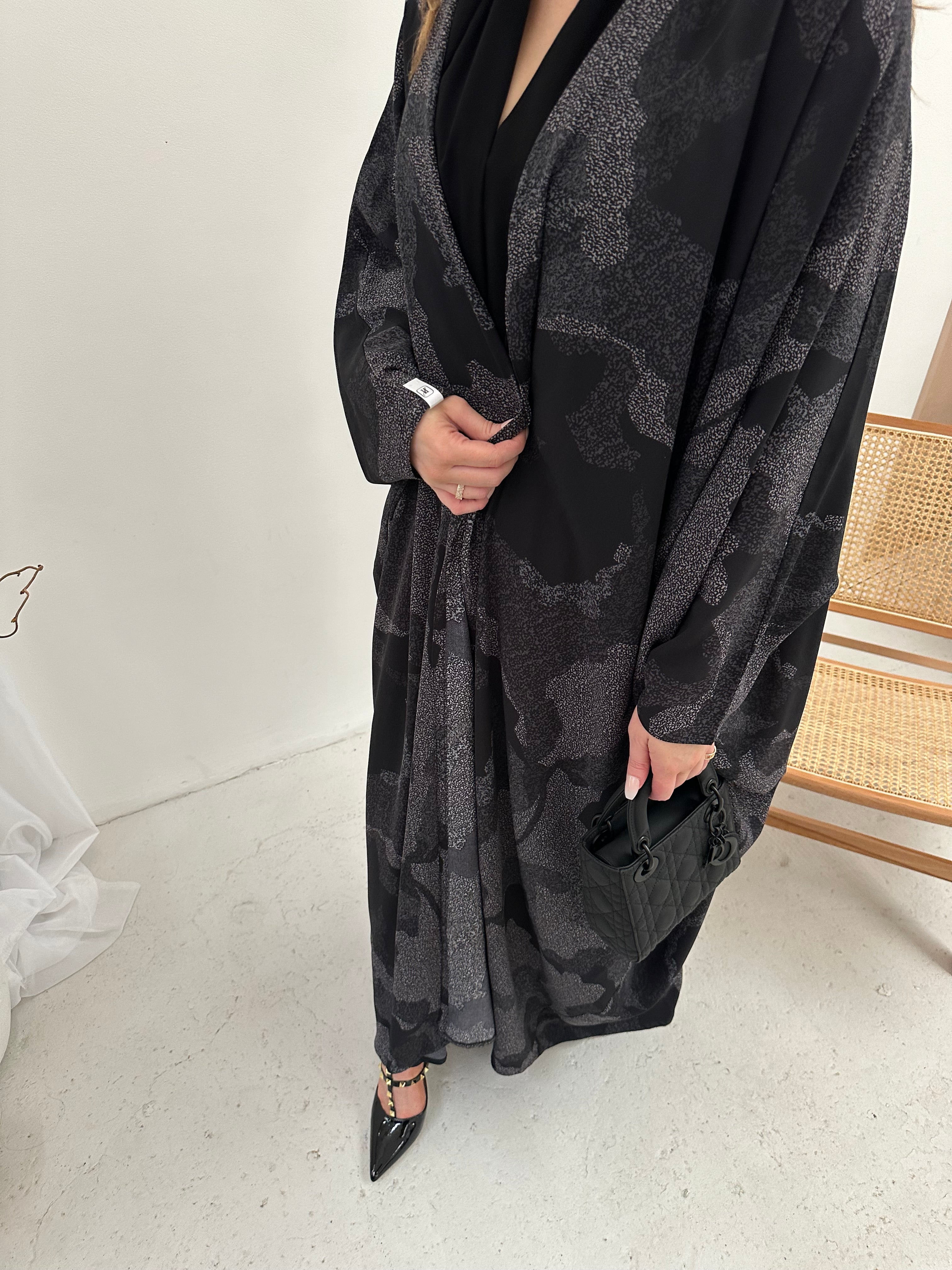 Black Print Batwing Abaya